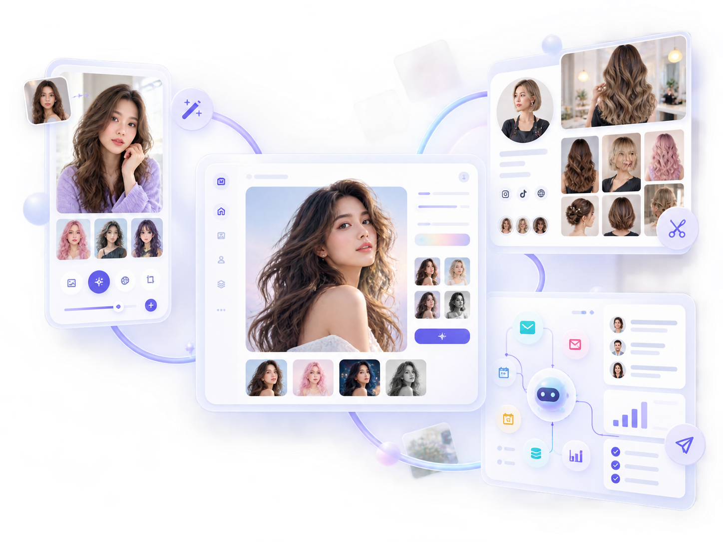 AITORI APP、AITORI Hairstylist、AITORI Agentsのビジュアルイメージ